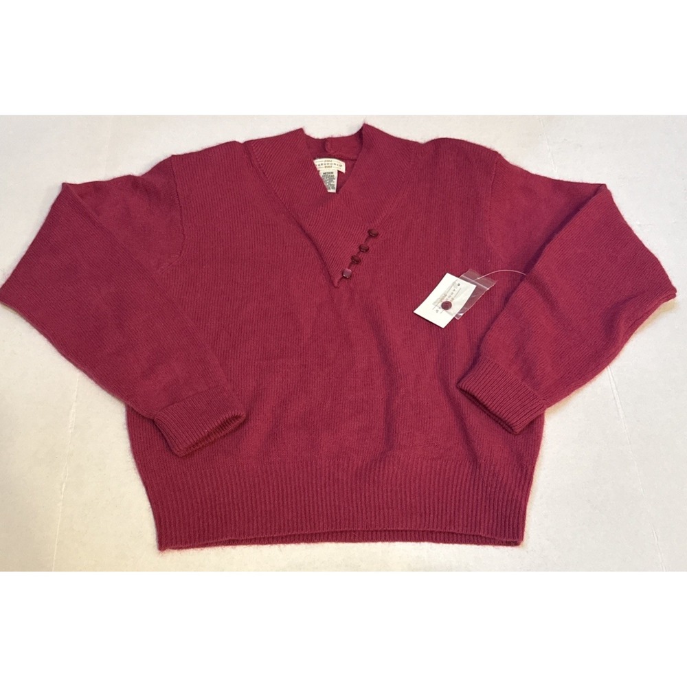 Vintage NOS YarnWorks Pink Lambswool/Angora Crisscross V-Neck Sweater  Medium
